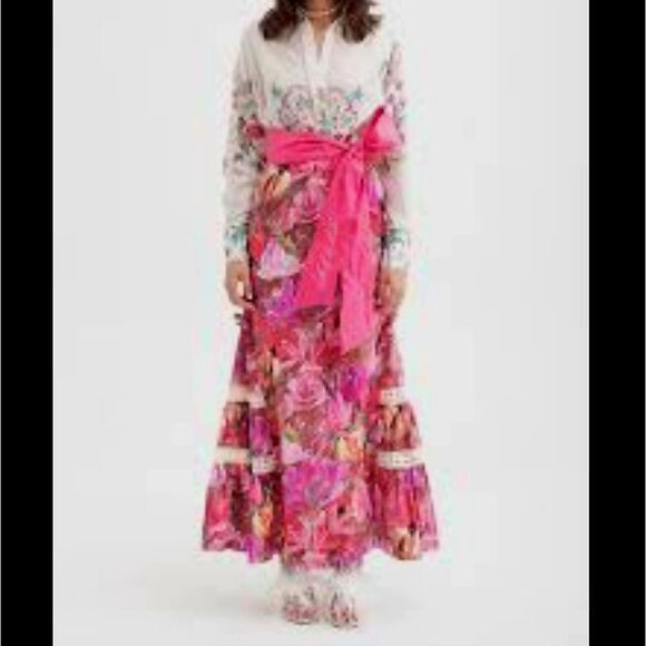 Isla &‎ White Berta Skirt Summer Floral Caribbean Luxury resortwear Linen Medium - Picture 1 of 11